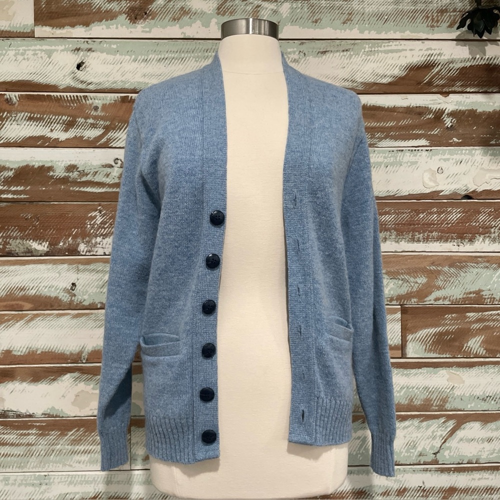 Vintage 60s CAMPUS Wool Knit Grandpa Blue Cardigan • Men’s MEDIUM • Kurt Cobain